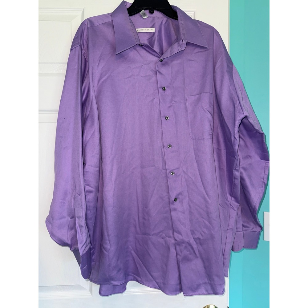 Geoffrey Beene Mens Purple Wrinkle Free Dress Shirt Big 18.5 34/35 Button Down